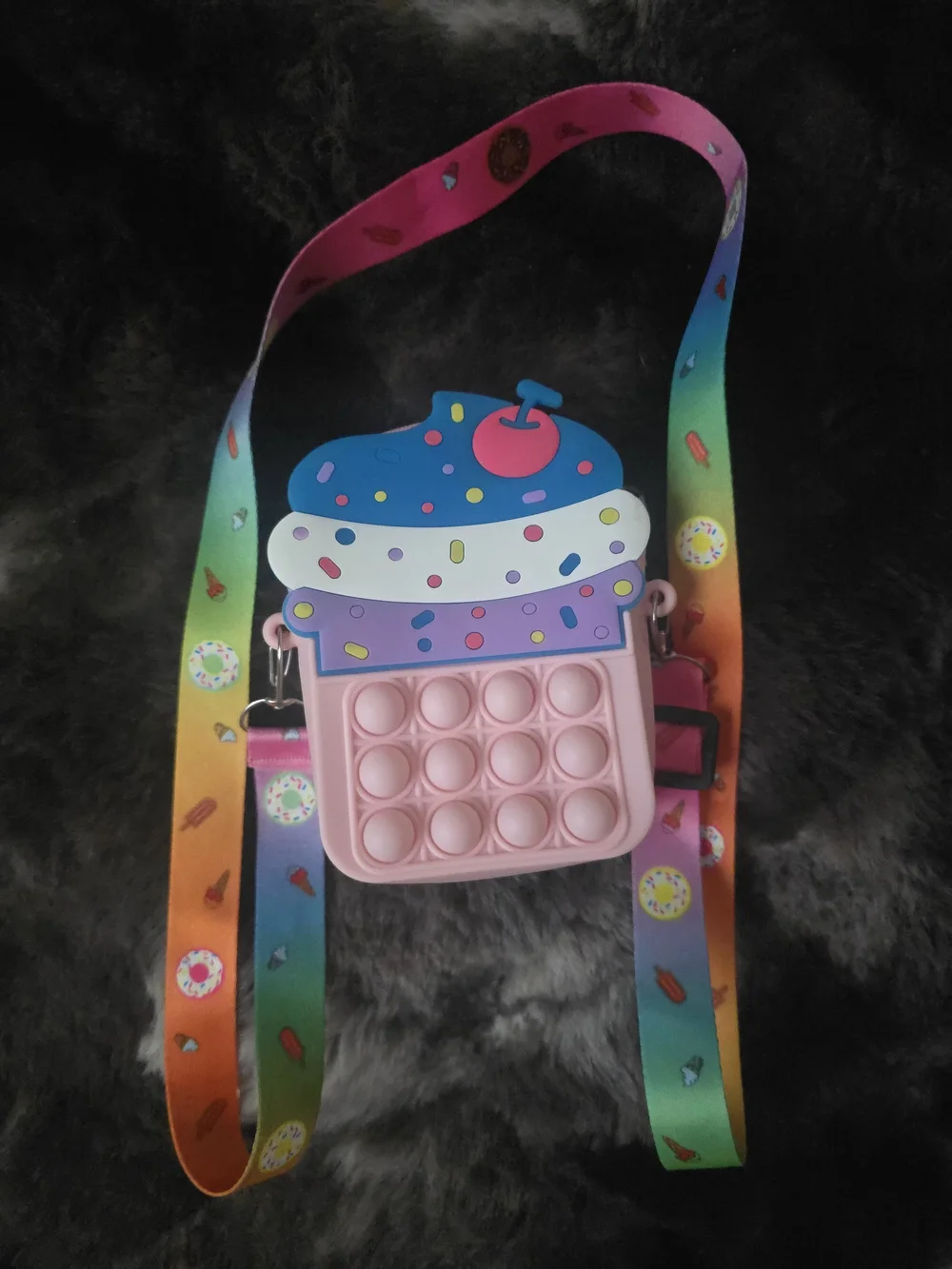 Kids Pink Crossbody Bag with Rainbow Snack Print Strap